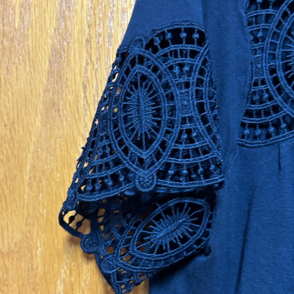 LOFT Navy Blouse with Lace Detail - Picture 4 of 6